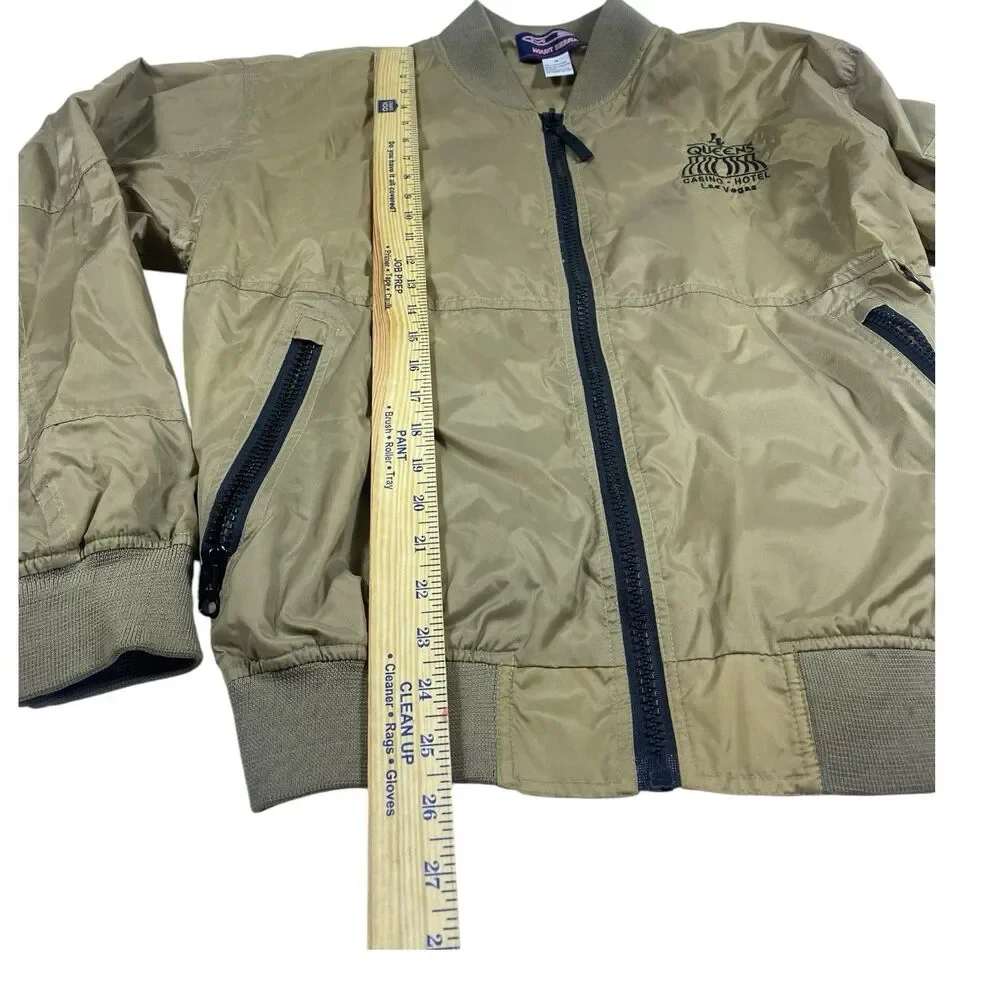 Vintage Las Vegas Bomber Jacket Mens MED Tan‎ Nylon 4 Queens Casino 90s Pockets